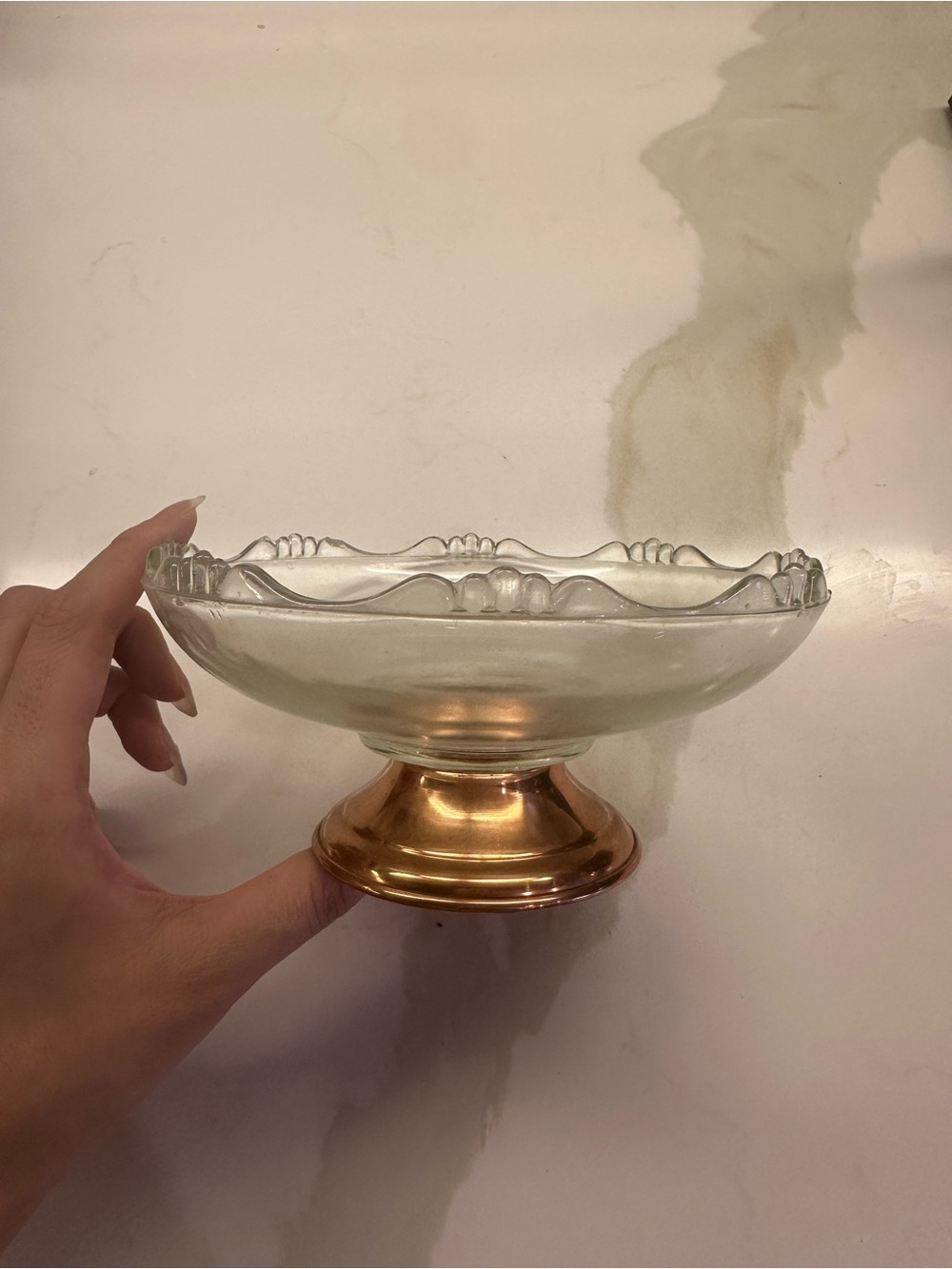 Glass Compote Dish with Gold-tone Pedestal